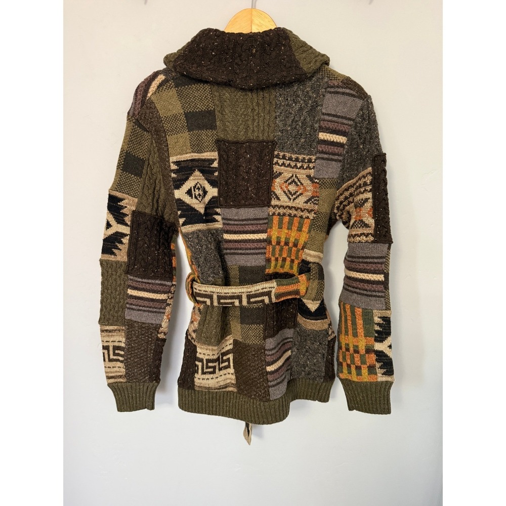 NWT RRL Double RL Patchwork Ranch Cardigan Shawl Collar Belted Wool Blend Mens S - Picture 6 of 16